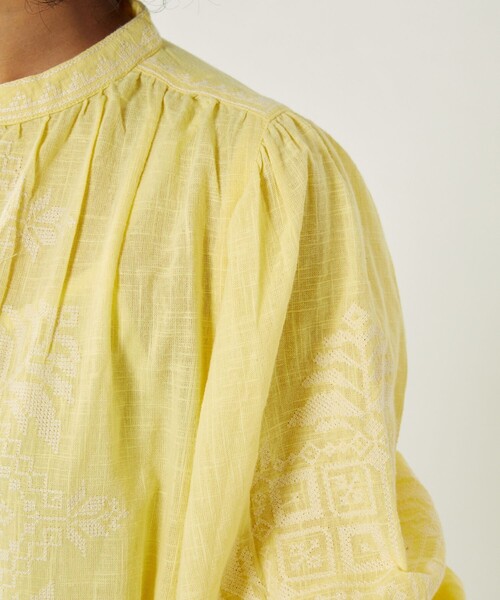Freada インドクロス刺繍ストライプワンピース イエロー