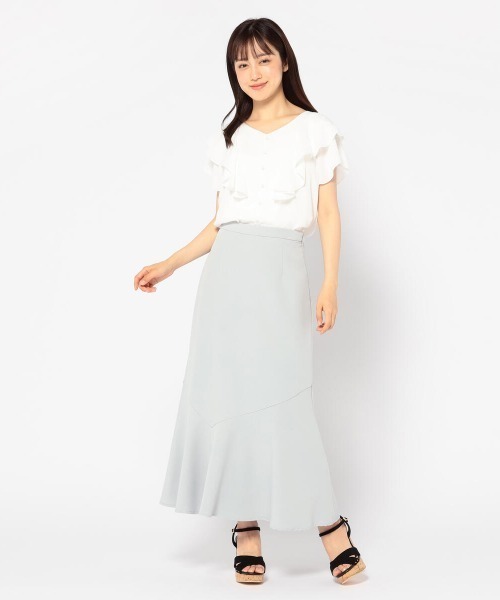 MISCH MASCH（ミッシュマッシュ）の「ラッフル袖カバーリングカラーブラウス（シャツ/ブラウス・レディース・ブラック/ホワイト・MEDIUM）」の3枚目の写真