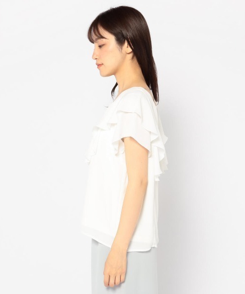 MISCH MASCH（ミッシュマッシュ）の「ラッフル袖カバーリングカラーブラウス（シャツ/ブラウス・レディース・ブラック/ホワイト・MEDIUM）」の4枚目の写真