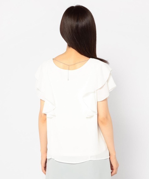 MISCH MASCH（ミッシュマッシュ）の「ラッフル袖カバーリングカラーブラウス（シャツ/ブラウス・レディース・ブラック/ホワイト・MEDIUM）」の5枚目の写真