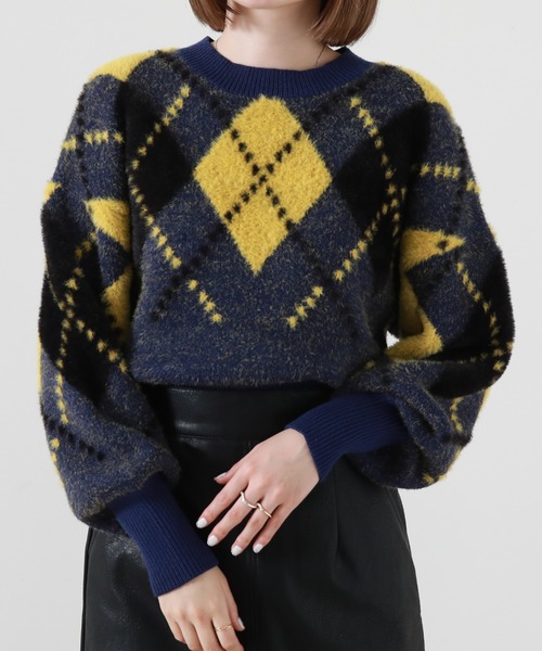 Cheek（チーク）の「アーガイルニットプルオーバー（ニット/セーター・レディース・グレー/ブルー/グリーン・MEDIUM）」の3枚目の写真