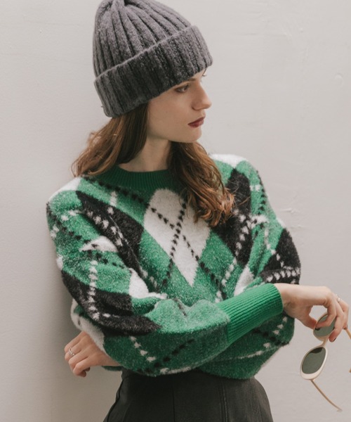 Cheek（チーク）の「アーガイルニットプルオーバー（ニット/セーター・レディース・グレー/ブルー/グリーン・MEDIUM）」の4枚目の写真