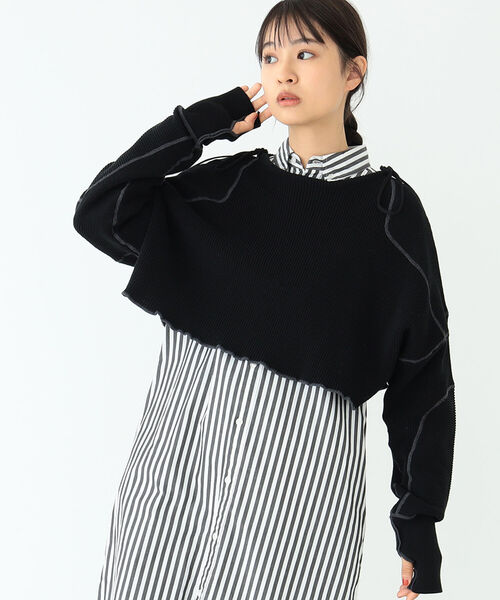 BEAMS BOY(ビームスボーイ)の「BEAMS BOY / ミリタリー ショート プルオーバー ニット(ニット/セーター・レディース・ブラック/オリーブ・ONE SIZE)」の5枚目の写真