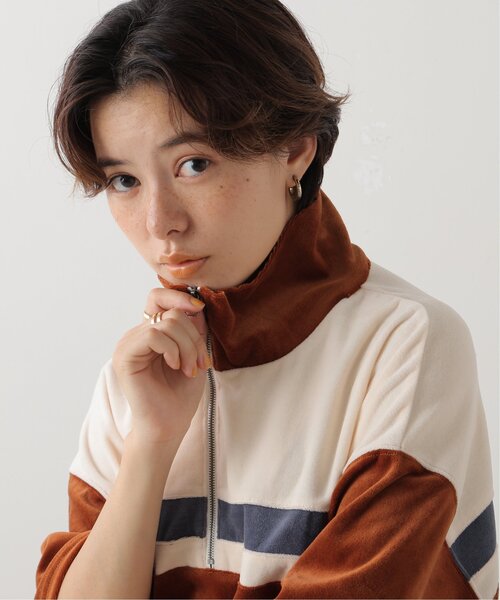 DOUBLE NAME(ダブルネーム)の「ベロアハーフZIP5分袖プルオーバー(Tシャツ/カットソー・レディース・キャメル/ブラック/杢グレー・FREE)」の12枚目の写真