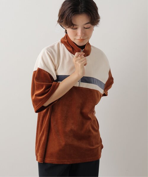 DOUBLE NAME(ダブルネーム)の「ベロアハーフZIP5分袖プルオーバー(Tシャツ/カットソー・レディース・キャメル/ブラック/杢グレー・FREE)」の7枚目の写真