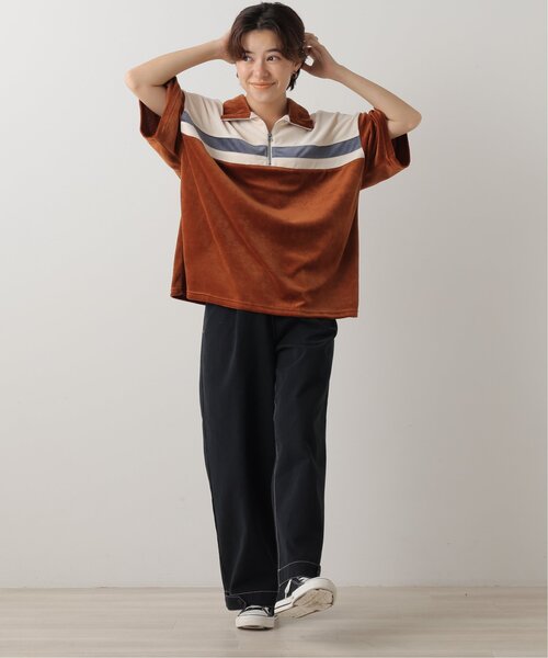 DOUBLE NAME(ダブルネーム)の「ベロアハーフZIP5分袖プルオーバー(Tシャツ/カットソー・レディース・キャメル/ブラック/杢グレー・FREE)」の10枚目の写真