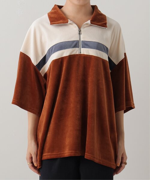DOUBLE NAME(ダブルネーム)の「ベロアハーフZIP5分袖プルオーバー(Tシャツ/カットソー・レディース・キャメル/ブラック/杢グレー・FREE)」の22枚目の写真