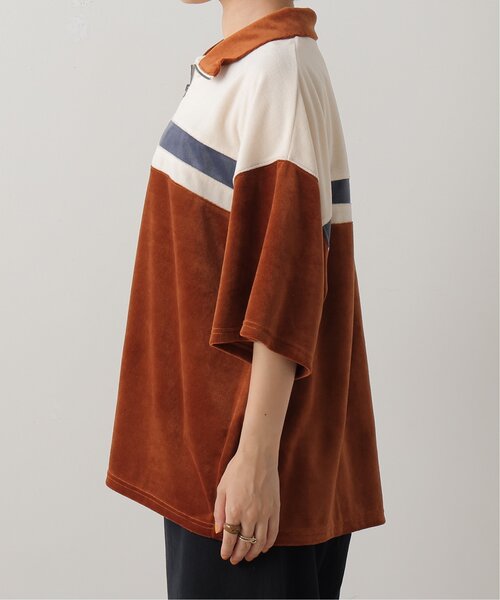 DOUBLE NAME(ダブルネーム)の「ベロアハーフZIP5分袖プルオーバー(Tシャツ/カットソー・レディース・キャメル/ブラック/杢グレー・FREE)」の16枚目の写真