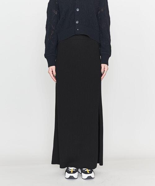 ASTRAET(アストラット)の「<ASTRAET>C/P ブークレー スリット リブ マキシスカート(スカート・レディース・ブラック/オフホワイト/ダークグレー・FREE)」の4枚目の写真