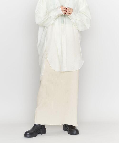 ASTRAET(アストラット)の「<ASTRAET>C/P ブークレー スリット リブ マキシスカート(スカート・レディース・ブラック/オフホワイト/ダークグレー・FREE)」の9枚目の写真