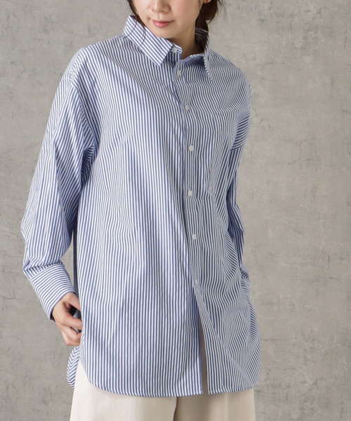 NAVY(ネイビー)の「ビッグシルエット長袖ストライプシャツ(シャツ/ブラウス・レディース・ブラック/レッド/グリーン/ブルー・フリー)」の4枚目の写真