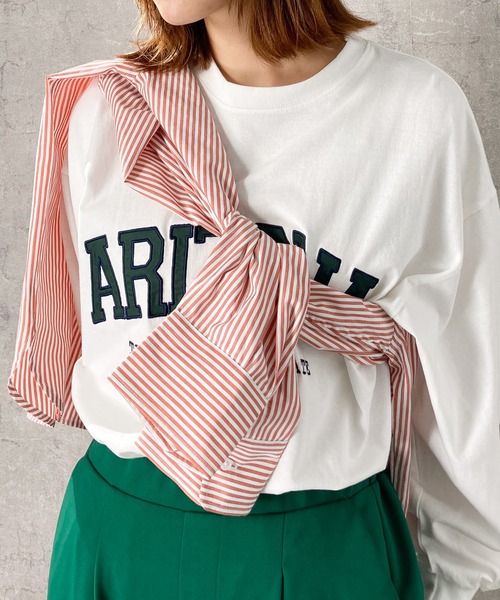 NAVY(ネイビー)の「ビッグシルエット長袖ストライプシャツ(シャツ/ブラウス・レディース・ブラック/レッド/グリーン/ブルー・フリー)」の14枚目の写真