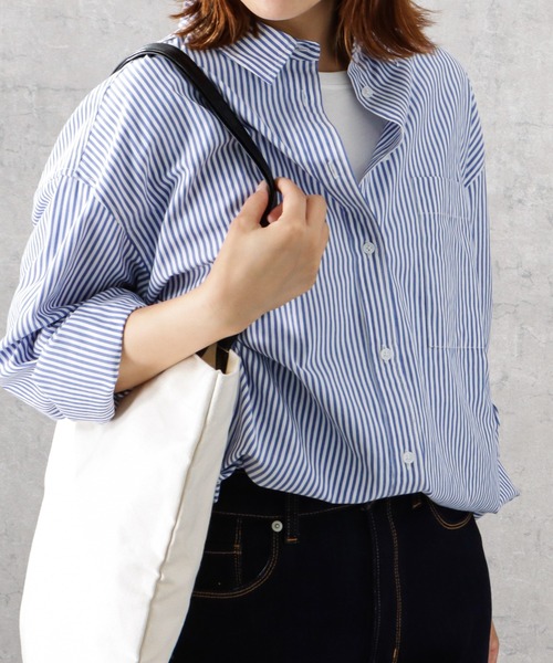 NAVY(ネイビー)の「ビッグシルエット長袖ストライプシャツ(シャツ/ブラウス・レディース・ブラック/レッド/グリーン/ブルー・フリー)」の15枚目の写真