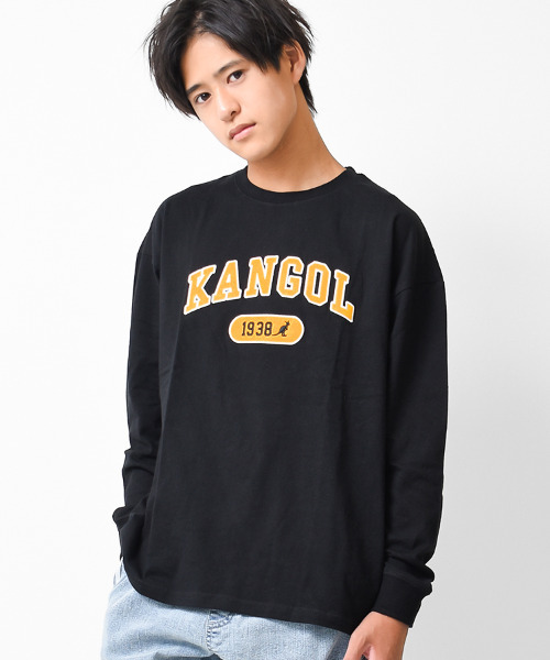 KANGOL KIDS(カンゴールキッズ)の「KANGOL 別注フェルト刺繍ロングTシャツ(Tシャツ/カットソー・キッズ・オフホワイト/チャコールグレー/ブラック・120/130/140/150/160)」の1枚目の写真