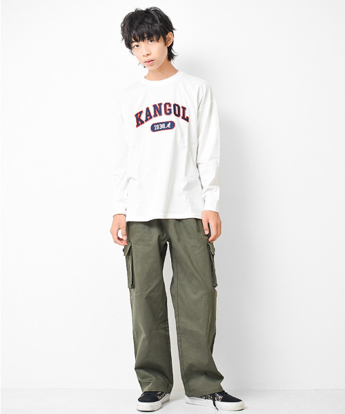 KANGOL KIDS(カンゴールキッズ)の「KANGOL 別注フェルト刺繍ロングTシャツ(Tシャツ/カットソー・キッズ・オフホワイト/チャコールグレー/ブラック・120/130/140/150/160)」の7枚目の写真