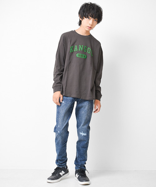 KANGOL KIDS(カンゴールキッズ)の「KANGOL 別注フェルト刺繍ロングTシャツ(Tシャツ/カットソー・キッズ・オフホワイト/チャコールグレー/ブラック・120/130/140/150/160)」の5枚目の写真
