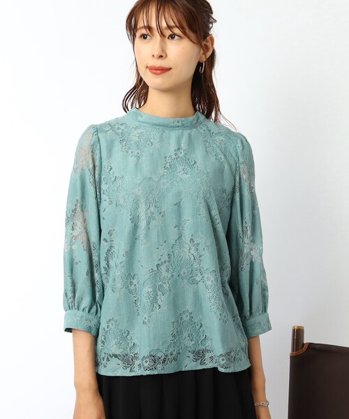 DRESKIP(ドレスキップ)の「◆総レ-スパフ袖プルオーバー(Tシャツ/カットソー・レディース・ダークブラウン/グリーン/ライトパープル/オフホワイト・02/04/03)」の5枚目の写真