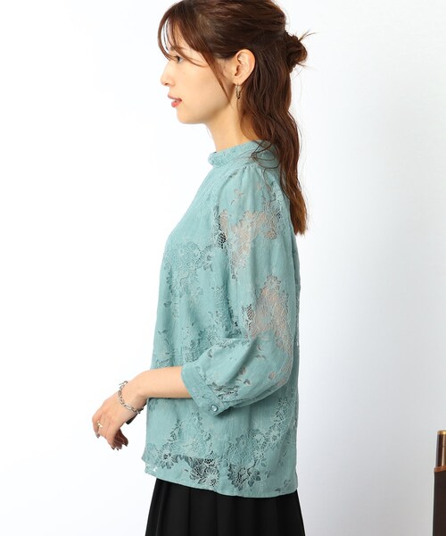 DRESKIP(ドレスキップ)の「◆総レ-スパフ袖プルオーバー(Tシャツ/カットソー・レディース・ダークブラウン/グリーン/ライトパープル/オフホワイト・02/04/03)」の6枚目の写真