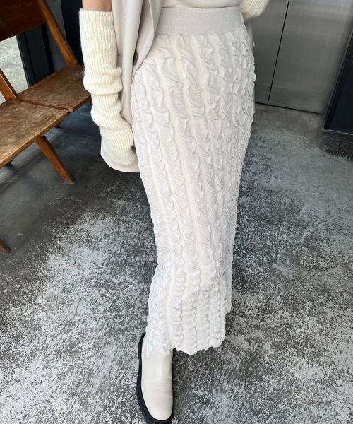 CAPRICIEUX LE'MAGE（カプリシューレマージュ）の「ふくれジャガードスカート（スカート・レディース・ブラック/ホワイト系その他・FREE）」の6枚目の写真