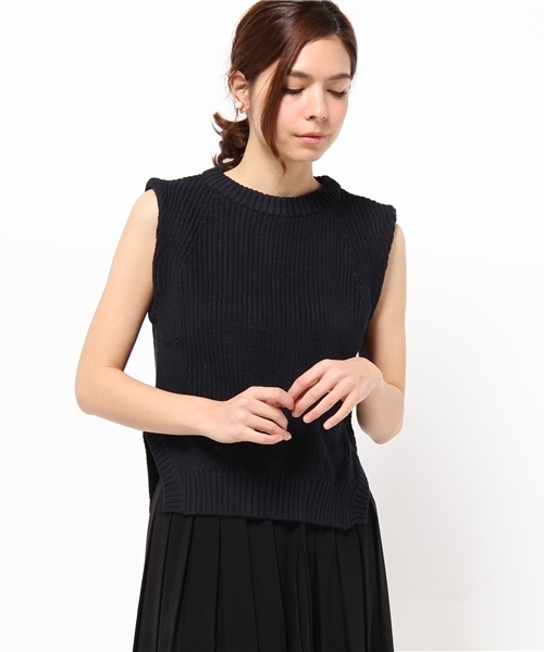 DISCOAT（ディスコート）の「【Discoat】アイレット入りベスト（ニット/セーター・レディース・ライトグレー/ネイビー/アイボリー・ﾌﾘ-）」の12枚目の写真