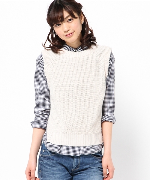 DISCOAT（ディスコート）の「【Discoat】アイレット入りベスト（ニット/セーター・レディース・ライトグレー/ネイビー/アイボリー・ﾌﾘ-）」の2枚目の写真