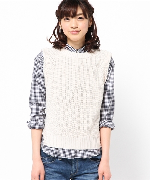 DISCOAT（ディスコート）の「【Discoat】アイレット入りベスト（ニット/セーター・レディース・ライトグレー/ネイビー/アイボリー・ﾌﾘ-）」の4枚目の写真