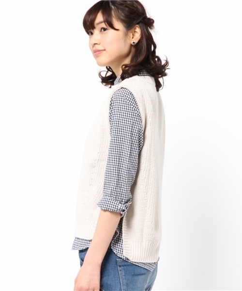 DISCOAT（ディスコート）の「【Discoat】アイレット入りベスト（ニット/セーター・レディース・ライトグレー/ネイビー/アイボリー・ﾌﾘ-）」の5枚目の写真