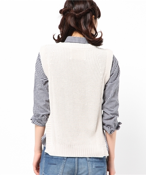 DISCOAT（ディスコート）の「【Discoat】アイレット入りベスト（ニット/セーター・レディース・ライトグレー/ネイビー/アイボリー・ﾌﾘ-）」の6枚目の写真