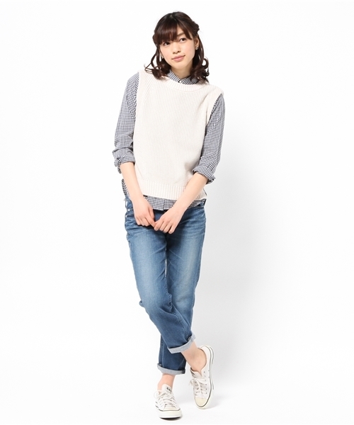 DISCOAT（ディスコート）の「【Discoat】アイレット入りベスト（ニット/セーター・レディース・ライトグレー/ネイビー/アイボリー・ﾌﾘ-）」の7枚目の写真