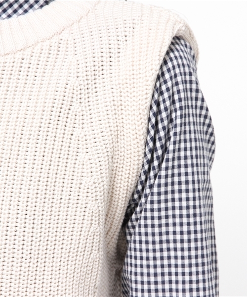 DISCOAT（ディスコート）の「【Discoat】アイレット入りベスト（ニット/セーター・レディース・ライトグレー/ネイビー/アイボリー・ﾌﾘ-）」の9枚目の写真