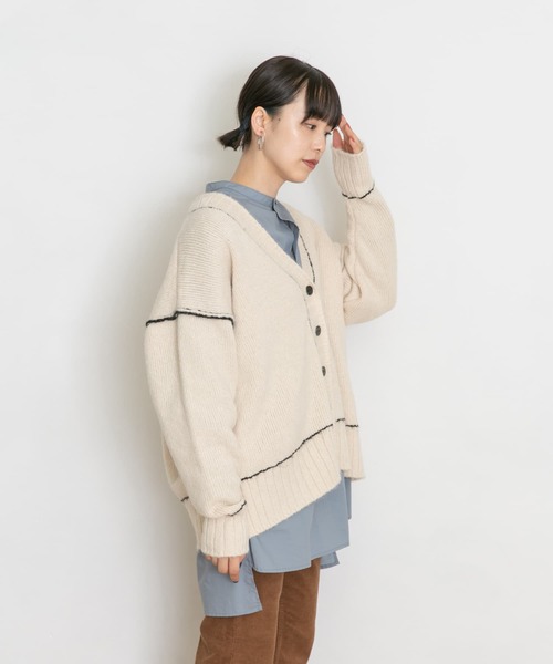 UR Lab.（アーバンリサーチラボ）の「配色ステッチルーズカーディガン（カーディガン/ボレロ・レディース・グレー/オフホワイト/ブラウン・FREE）」の13枚目の写真