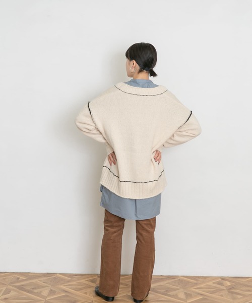 UR Lab.（アーバンリサーチラボ）の「配色ステッチルーズカーディガン（カーディガン/ボレロ・レディース・グレー/オフホワイト/ブラウン・FREE）」の14枚目の写真