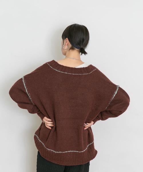 UR Lab.（アーバンリサーチラボ）の「配色ステッチルーズカーディガン（カーディガン/ボレロ・レディース・グレー/オフホワイト/ブラウン・FREE）」の15枚目の写真