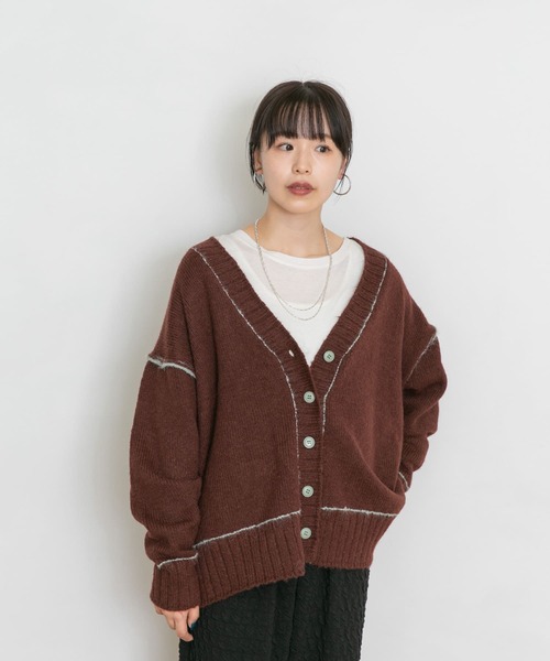 UR Lab.（アーバンリサーチラボ）の「配色ステッチルーズカーディガン（カーディガン/ボレロ・レディース・グレー/オフホワイト/ブラウン・FREE）」の16枚目の写真