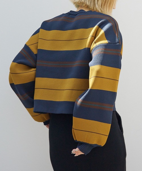 PBLIM（ページボーイリム）の「PAGEBOYLIM/マルチボーダーニット（ニット/セーター・レディース・グリーン系その他/ブラウン系その他/イエロー系その他・FREE）」の3枚目の写真