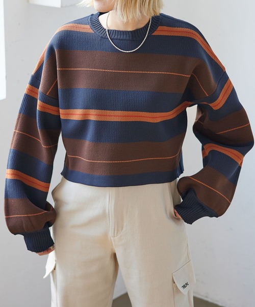 PBLIM（ページボーイリム）の「PAGEBOYLIM/マルチボーダーニット（ニット/セーター・レディース・グリーン系その他/ブラウン系その他/イエロー系その他・FREE）」の11枚目の写真