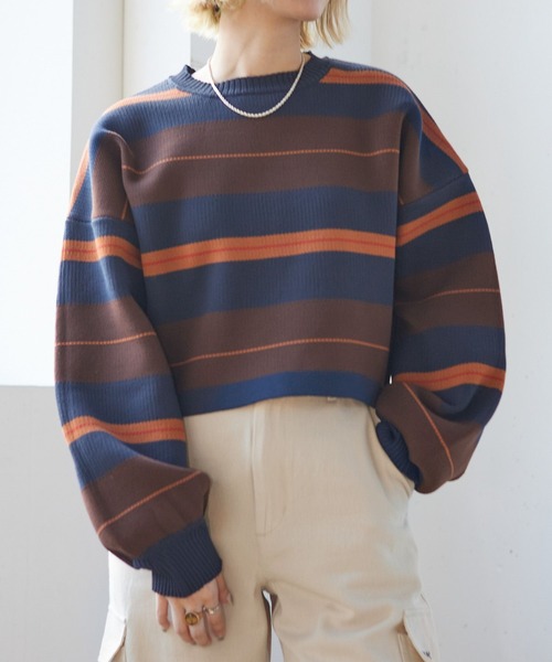 PBLIM（ページボーイリム）の「PAGEBOYLIM/マルチボーダーニット（ニット/セーター・レディース・グリーン系その他/ブラウン系その他/イエロー系その他・FREE）」の12枚目の写真