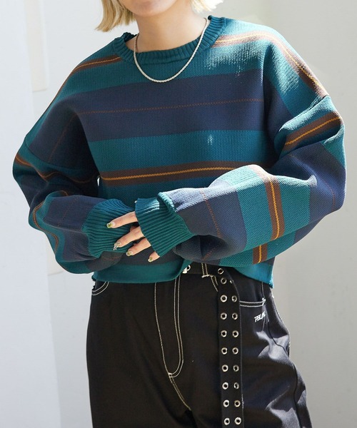 PBLIM（ページボーイリム）の「PAGEBOYLIM/マルチボーダーニット（ニット/セーター・レディース・グリーン系その他/ブラウン系その他/イエロー系その他・FREE）」の22枚目の写真