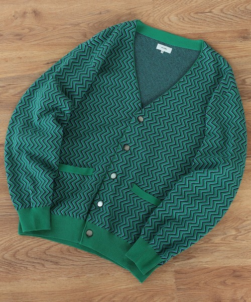 BEAMS（ビームス）の「BEAMS / ジグザグ ジャカード カーディガン（カーディガン/ボレロ・メンズ・レッド系その他6/グリーン・M/L/XL/S）」の3枚目の写真