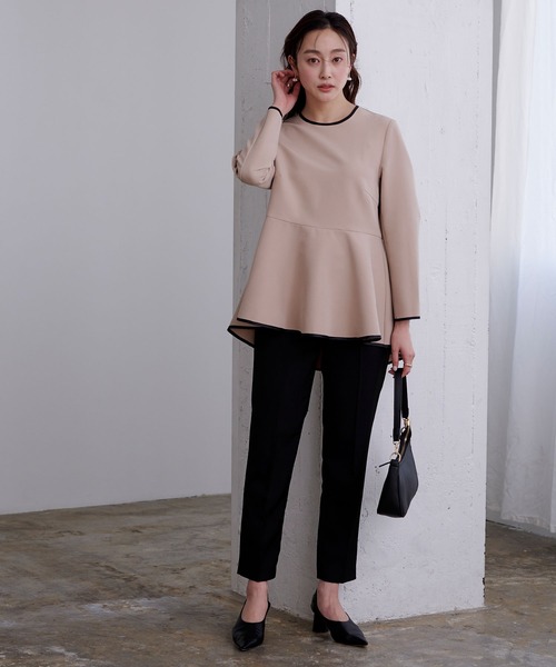 UR'S（ユアーズ）の「パイピングペプラムトップス（Tシャツ/カットソー・レディース・ホワイト/ブラック/グレイッシュベージュ・M/L/S）」の22枚目の写真