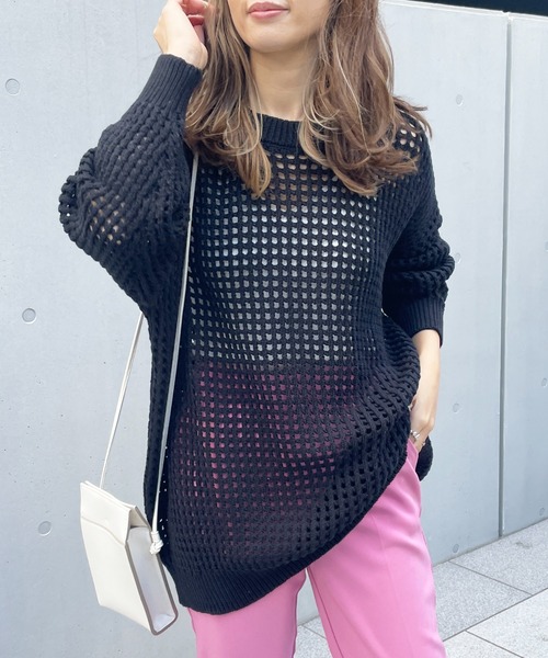 StyleSea(スタイルシー)の「スクエアメッシュニットプルオーバー(ニット/セーター・レディース・オフホワイト/ベージュ/アイボリー/サックスブルー/ブラック・MEDIUM)」の3枚目の写真