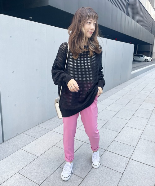 StyleSea(スタイルシー)の「スクエアメッシュニットプルオーバー(ニット/セーター・レディース・オフホワイト/ベージュ/アイボリー/サックスブルー/ブラック・MEDIUM)」の19枚目の写真