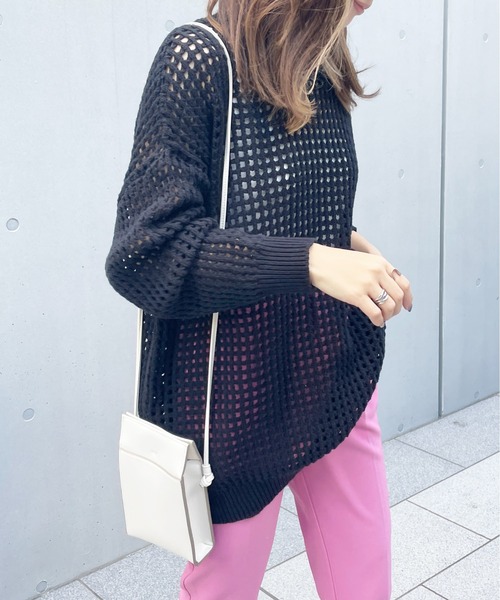 StyleSea(スタイルシー)の「スクエアメッシュニットプルオーバー(ニット/セーター・レディース・オフホワイト/ベージュ/アイボリー/サックスブルー/ブラック・MEDIUM)」の13枚目の写真