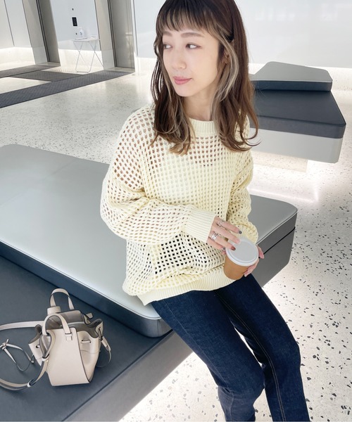 StyleSea(スタイルシー)の「スクエアメッシュニットプルオーバー(ニット/セーター・レディース・オフホワイト/ベージュ/アイボリー/サックスブルー/ブラック・MEDIUM)」の7枚目の写真