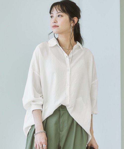 Soiunique（スワユニーク）の「ボリューム袖とろみ素材シャツ【ゆったりワンサイズ】（シャツ/ブラウス・レディース・グレイッシュベージュ/パープル/ライトカーキ/オフホワイト・FREE）」の10枚目の写真