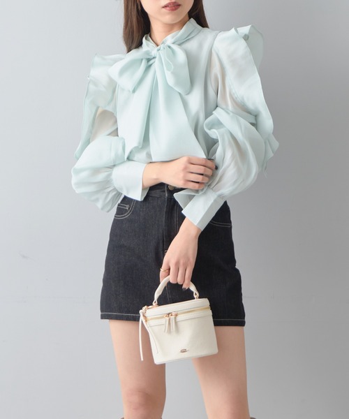 ホワイト フリル袖 シャツとスカート dazzlin ブラウス シャツ シアーフルイドフリルブラウス