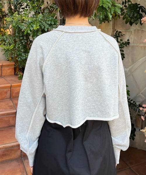 CIAOPANIC(チャオパニック)の「配色ステッチショートスウェット(スウェット・レディース・グレー/オフホワイト/オレンジ・FREE)」の16枚目の写真