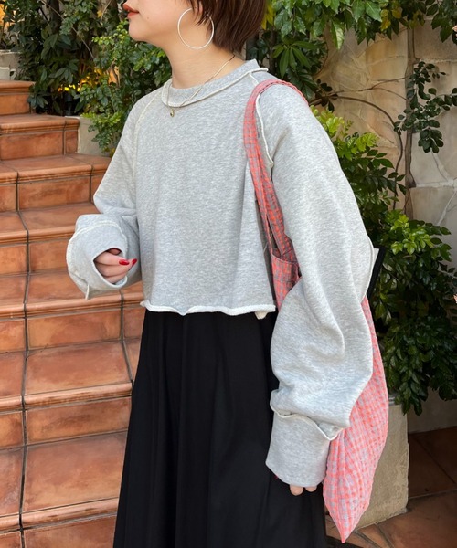 CIAOPANIC(チャオパニック)の「配色ステッチショートスウェット(スウェット・レディース・グレー/オフホワイト/オレンジ・FREE)」の12枚目の写真