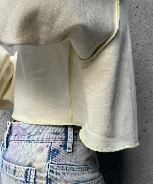 CIAOPANIC(チャオパニック)の「配色ステッチショートスウェット(スウェット・レディース・グレー/オフホワイト/オレンジ・FREE)」の5枚目の写真