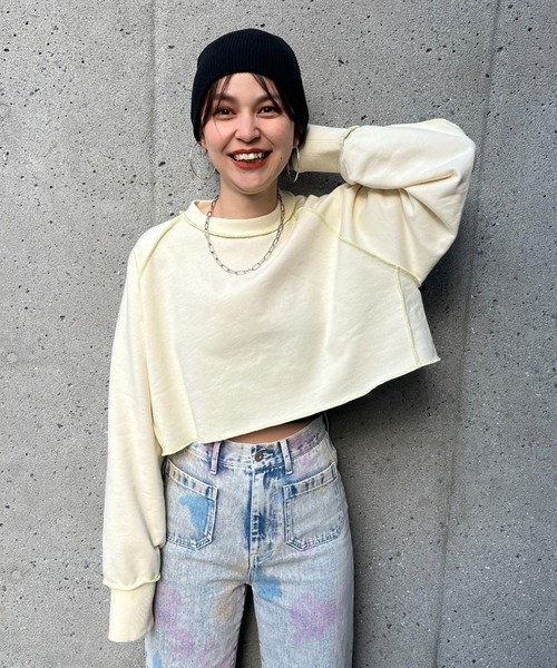 CIAOPANIC(チャオパニック)の「配色ステッチショートスウェット(スウェット・レディース・グレー/オフホワイト/オレンジ・FREE)」の22枚目の写真